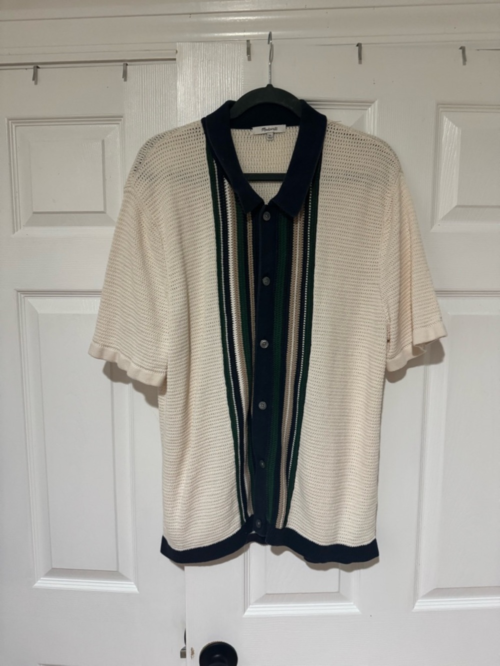 Madewell Cream Knit Short Sleeve Polo with Navy Trim